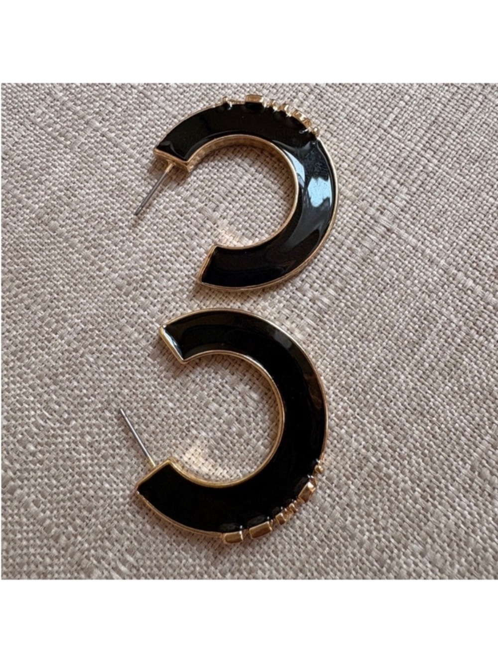 Fendi Gold-Tone Hoops with Black Enamel Logo Trim - Picture 6 of 8